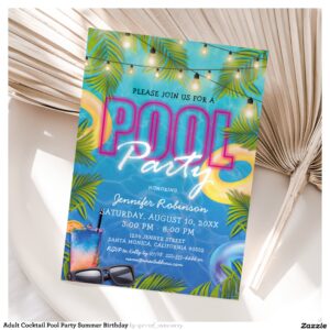 Adult Cocktail Pool Party Summer Birthday Invitation