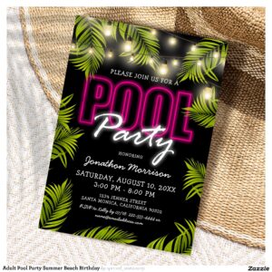 Adult Pool Party Summer Beach Birthday Invitation