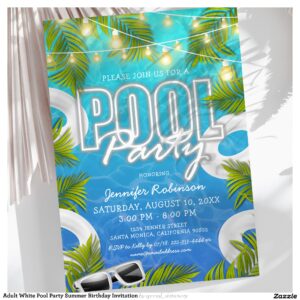 Adult White Pool Party Summer Birthday Invitation