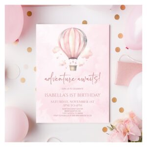 Adventure Awaits! Hot Air Balloon Birthday Party Invitation