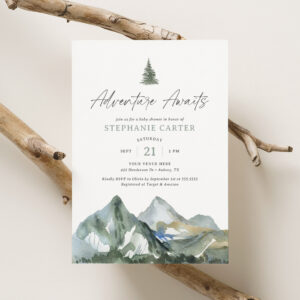 Adventure Awaits Mountain Boy Baby Shower Invitation