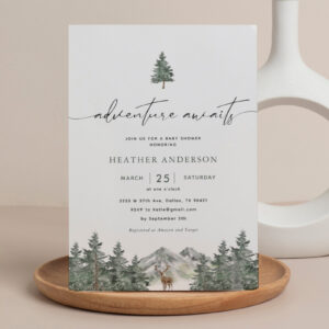 Adventure Awaits Woodland Boy Baby Shower Invitation