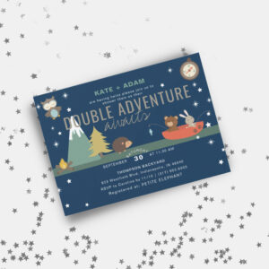 Adventure Awaits Woodland Twin Boys Baby Shower Invitation