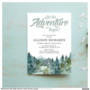 Adventure boy baby shower rustic forest woods invitation