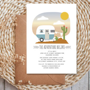 Adventure Desert Camper Blue Boy Baby Shower Invitation
