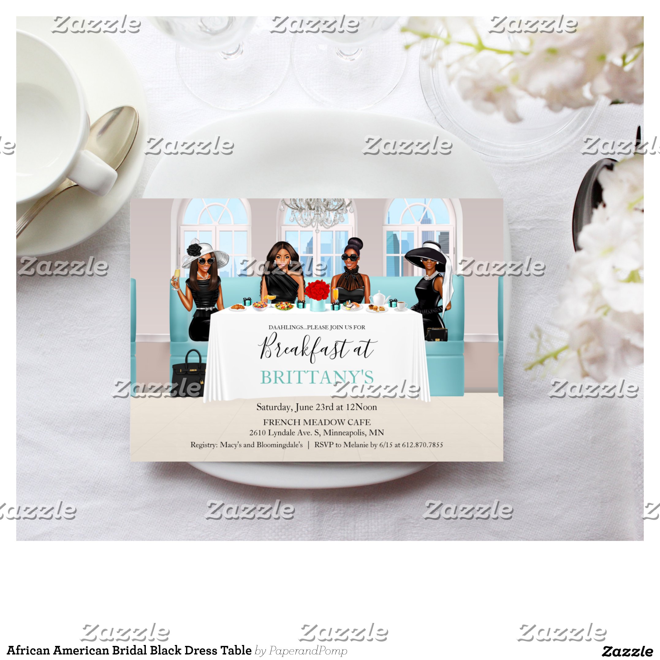 African American Bridal Black Dress Table Invitation