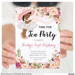 African American Tea Birthday Party Invitation