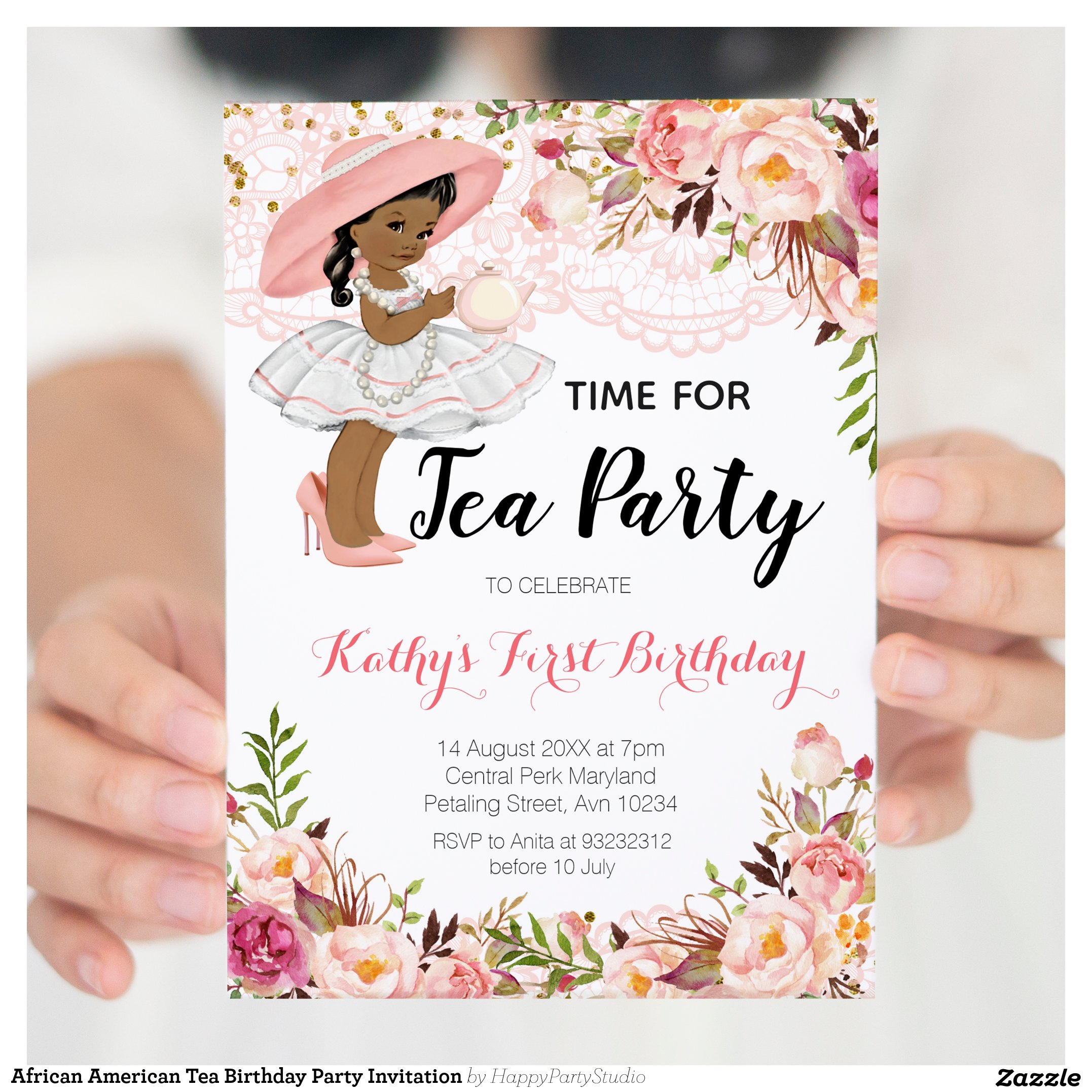 African American Tea Birthday Party Invitation