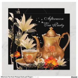 Afternoon Tea Party Vintage black gold Teapot Invitation