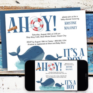 Ahoy It's a Boy Happy Whale Boy Baby Shower Invitation