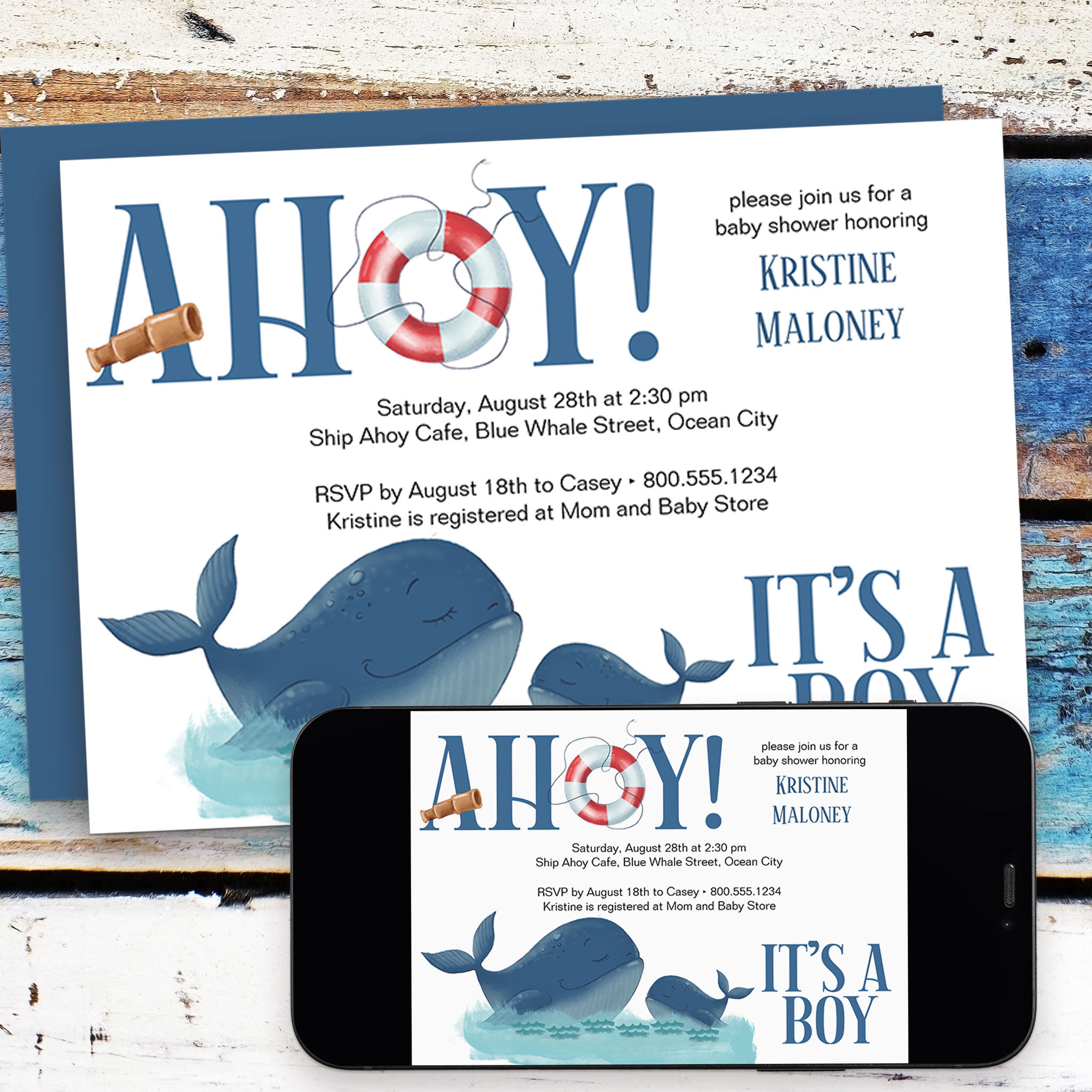 Ahoy It's a Boy Happy Whale Boy Baby Shower Invitation