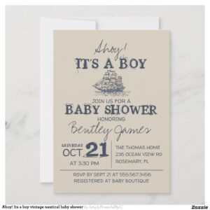 Ahoy! Its a boy vintage nautical baby shower Invitation