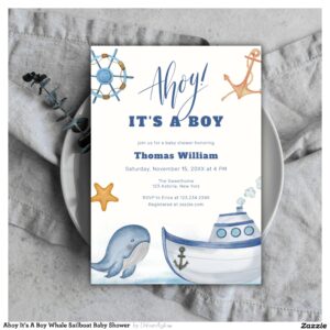 Ahoy It's A Boy Whale Sailboat Baby Shower Invitation