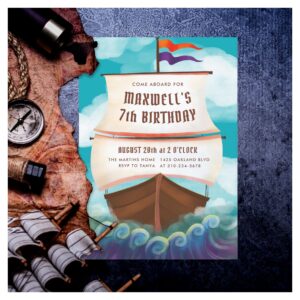 Ahoy Matey Pirate Ship Birthday Party Invitation
