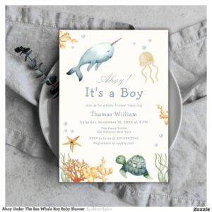 Ahoy Under The Sea Whale Boy Baby Shower Invitation
