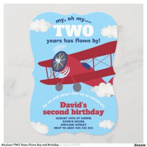 Airplane TWO Years Flown Boy 2nd Birthday Invitation
