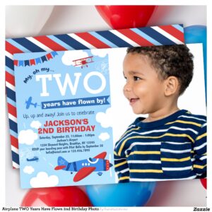 Airplane TWO Years Have Flown 2nd Birthday Photo Invitation
