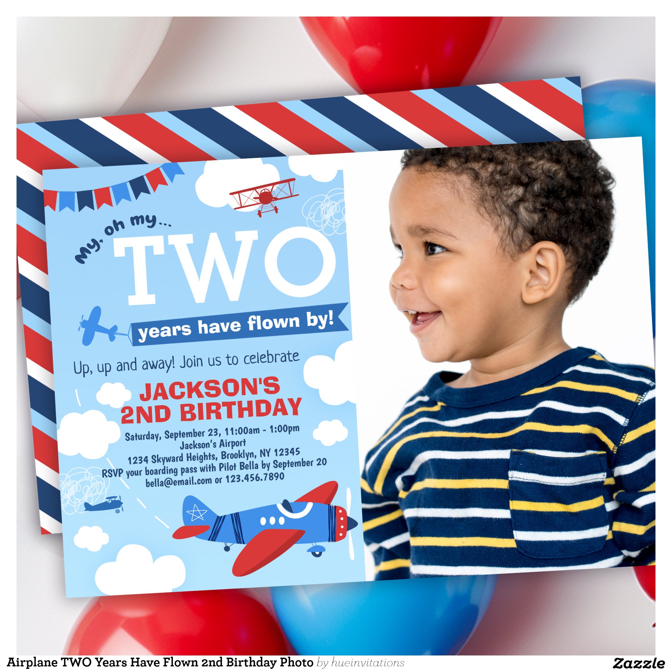 Airplane TWO Years Have Flown 2nd Birthday Photo Invitation