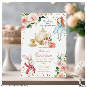 Alice and Rabbit Birthday Tea Party Invitation