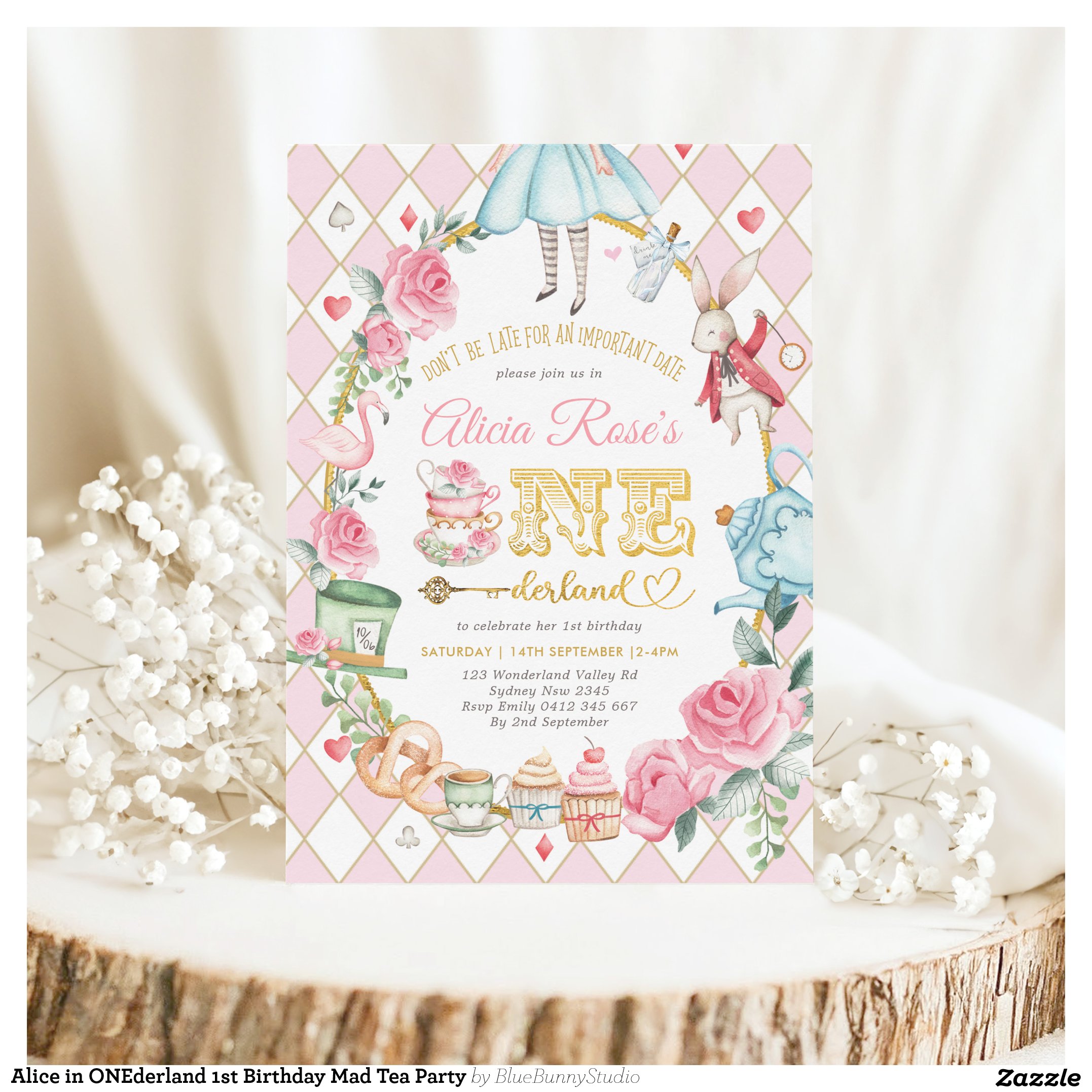 Alice in ONEderland 1st Birthday Mad Tea Party Invitation