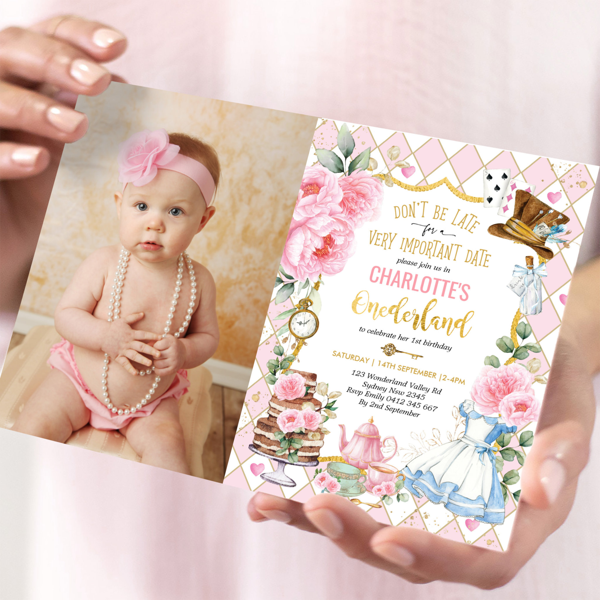 Alice in Onederland 1st Birthday Tea Party Photo Invitation