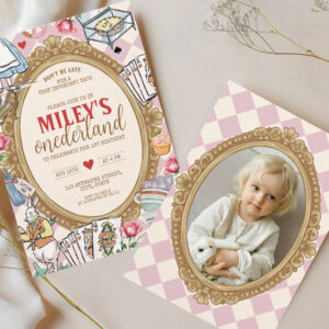 Alice in ONEDERLAND 1st birthday Vintage Tea Photo Invitation
