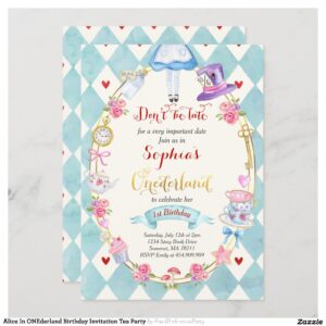 Alice In ONEderland Birthday Invitation Tea Party