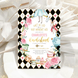 Alice in Onederland Birthday Mad Hatter Tea Party Invitation