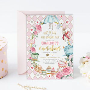 Alice in Wonderland 1st Birthday Onederland Party Invitation