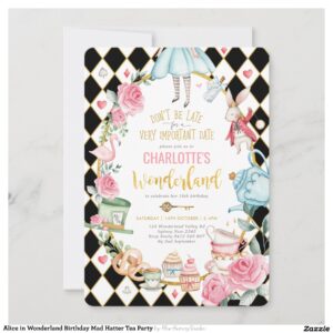 Alice in Wonderland Birthday Mad Hatter Tea Party Invitation