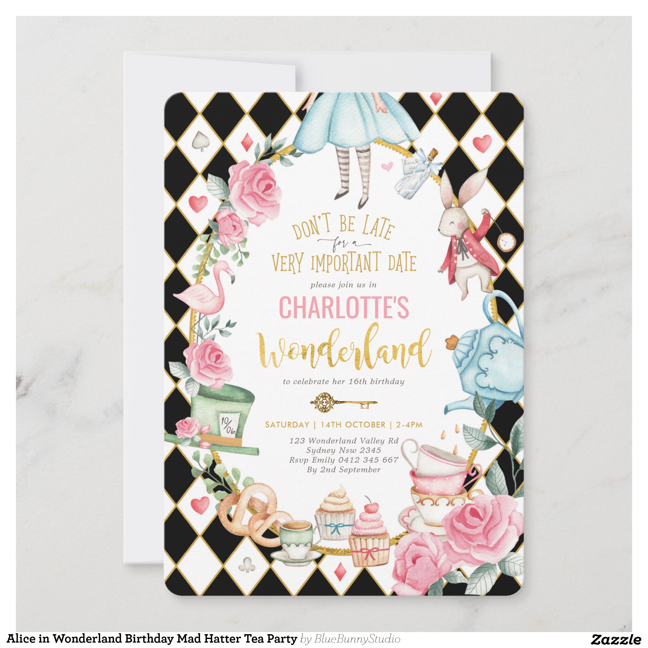 Alice in Wonderland Birthday Mad Hatter Tea Party Invitation