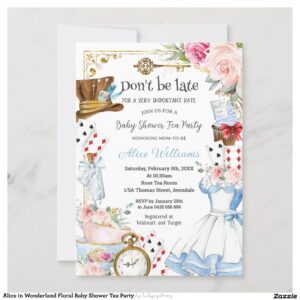 Alice in Wonderland Floral Baby Shower Tea Party Invitation