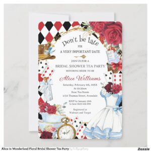 Alice in Wonderland Floral Bridal Shower Tea Party Invitation