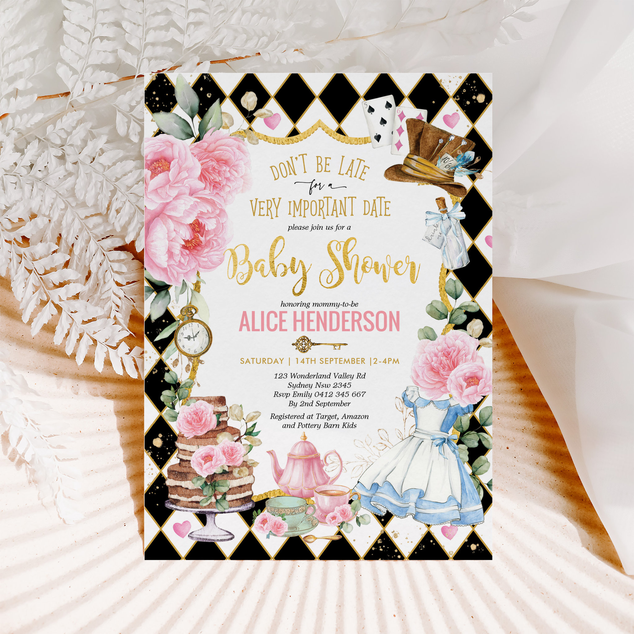 Alice in Wonderland Mad Tea Party Baby Shower Invitation