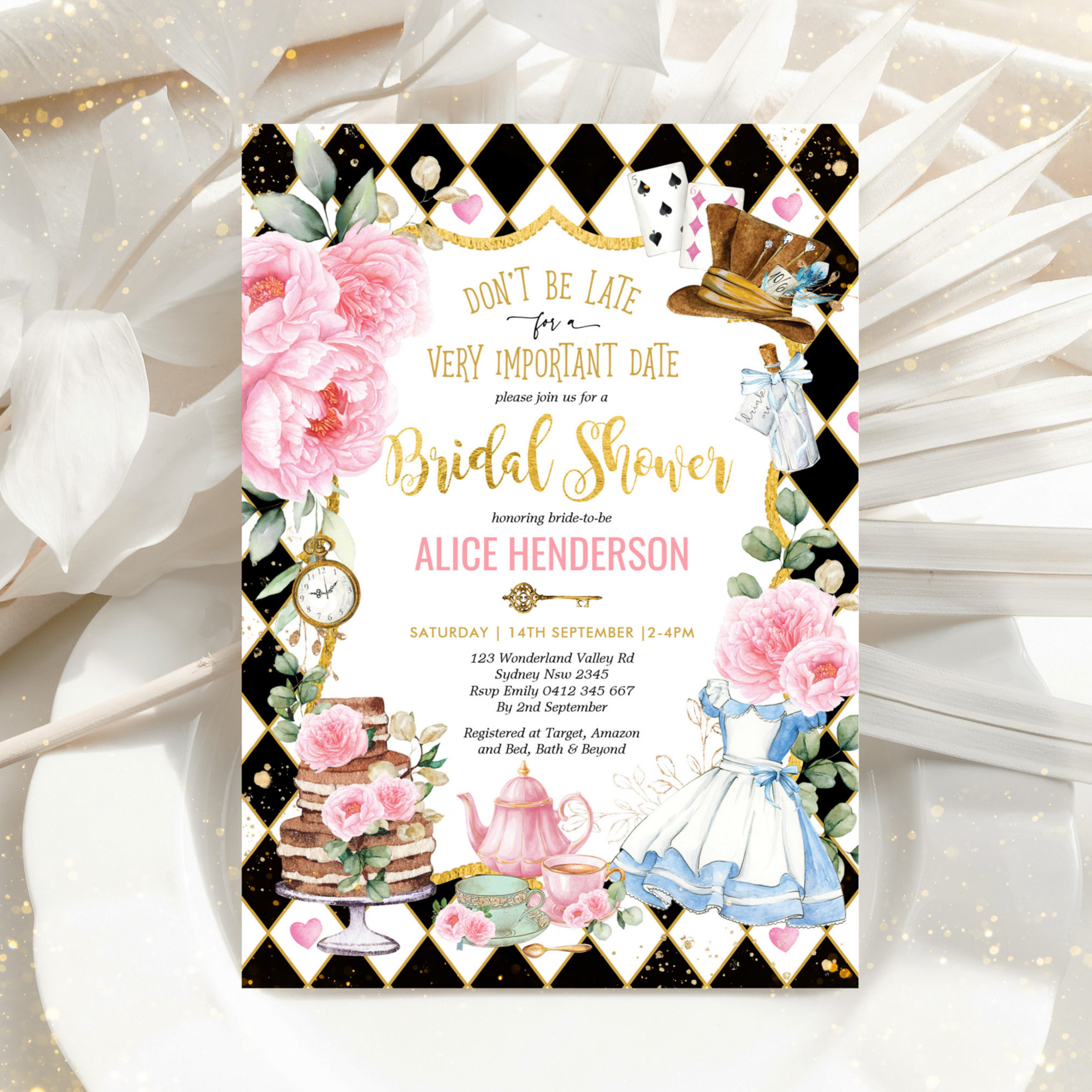 Alice in Wonderland Mad Tea Party Bridal Shower Invitation