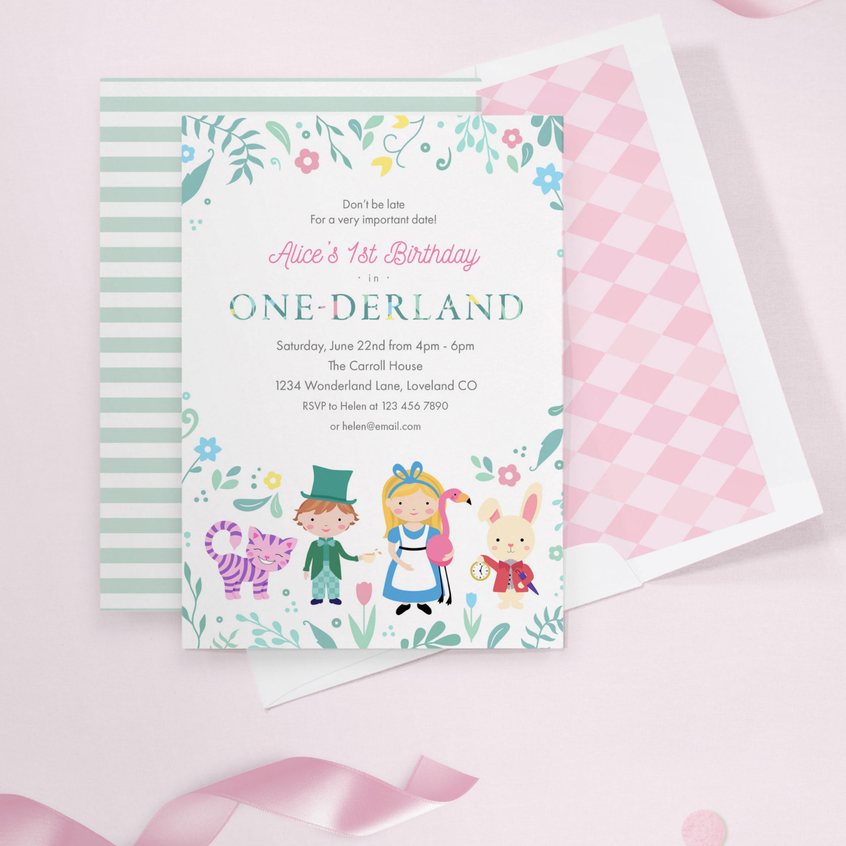 Alice in Wonderland One-derland 1st Birthday Invitation