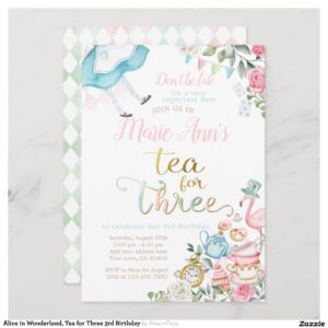 Alice in Wonderland, Tea for Three 3rd Birthday Invitation