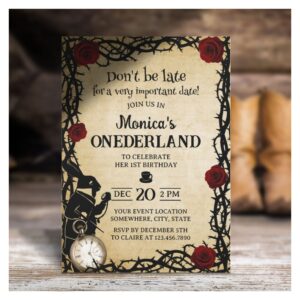 Alice in Wonderland Vintage Girl 1st Birthday Invitation