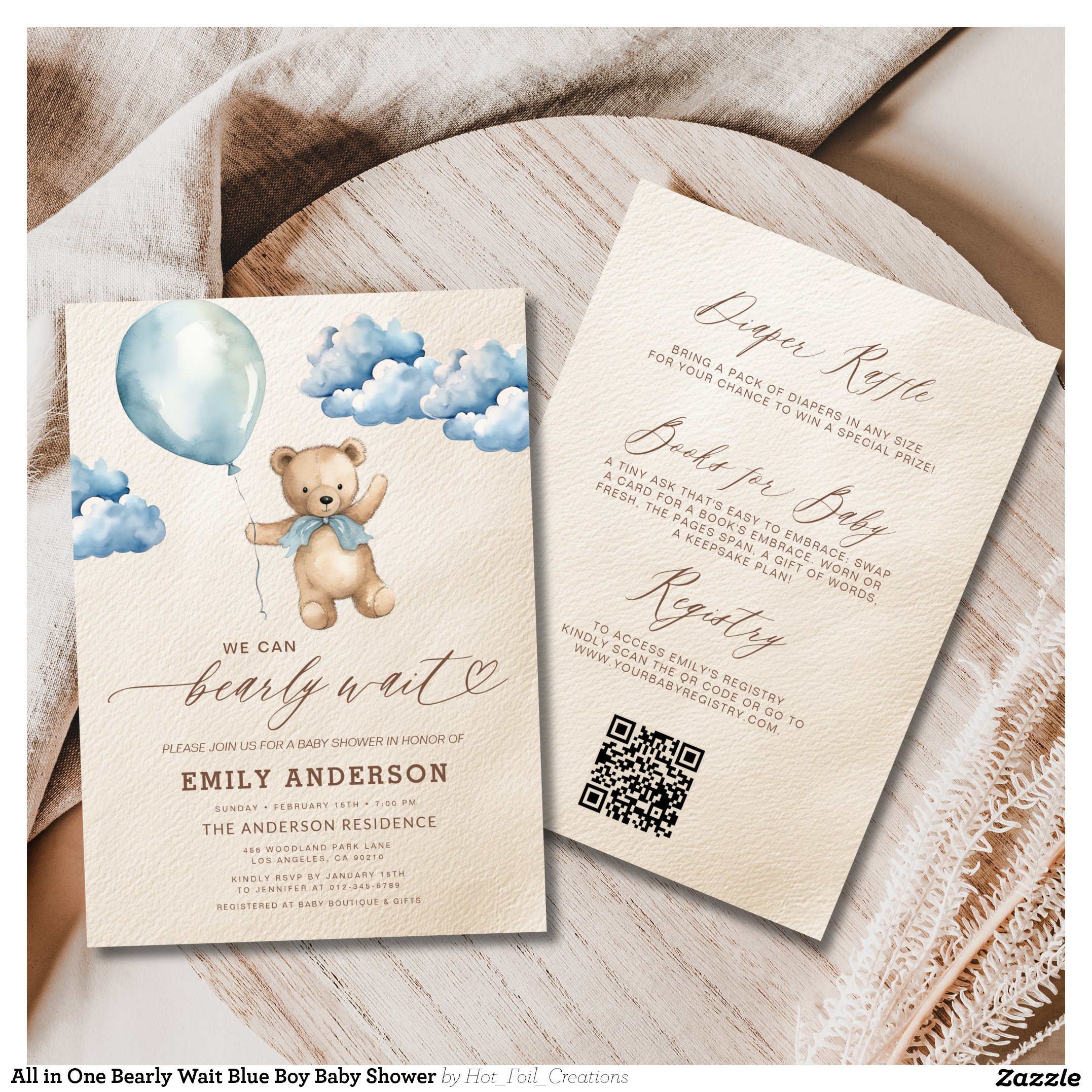 All in One Bearly Wait Blue Boy Baby Shower Invitation
