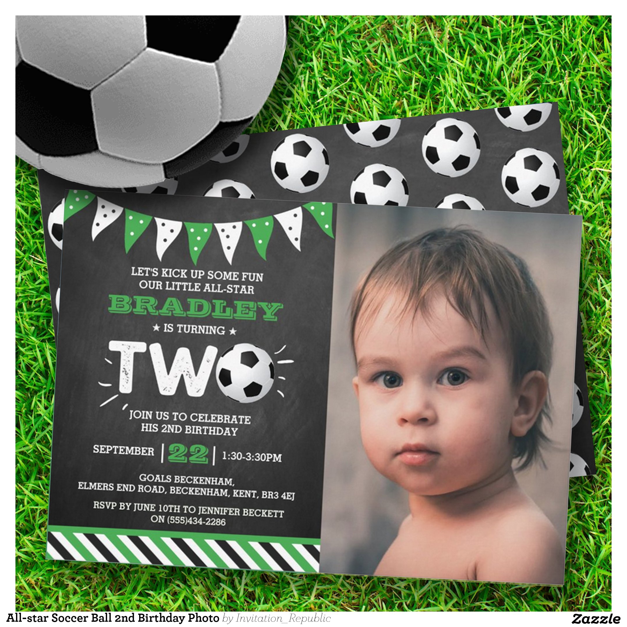 All-star Soccer Ball 2nd Birthday Photo Invitation