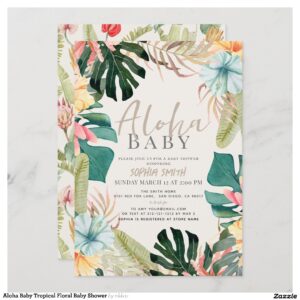 Aloha Baby Tropical Floral Baby Shower Invitation
