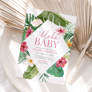 Aloha Baby Tropical Floral Girl Baby Shower Invitation