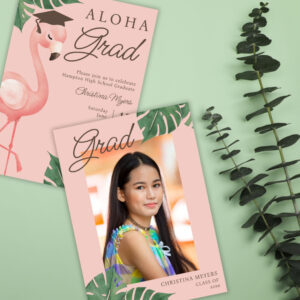 Aloha Grad Pink Flamingo Tropical Girl Graduation Invitation