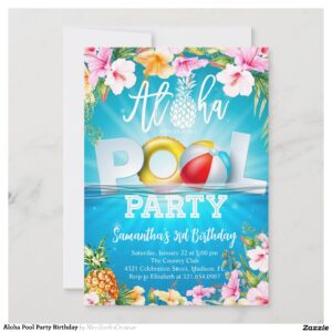 Aloha Pool Party Birthday Invitation