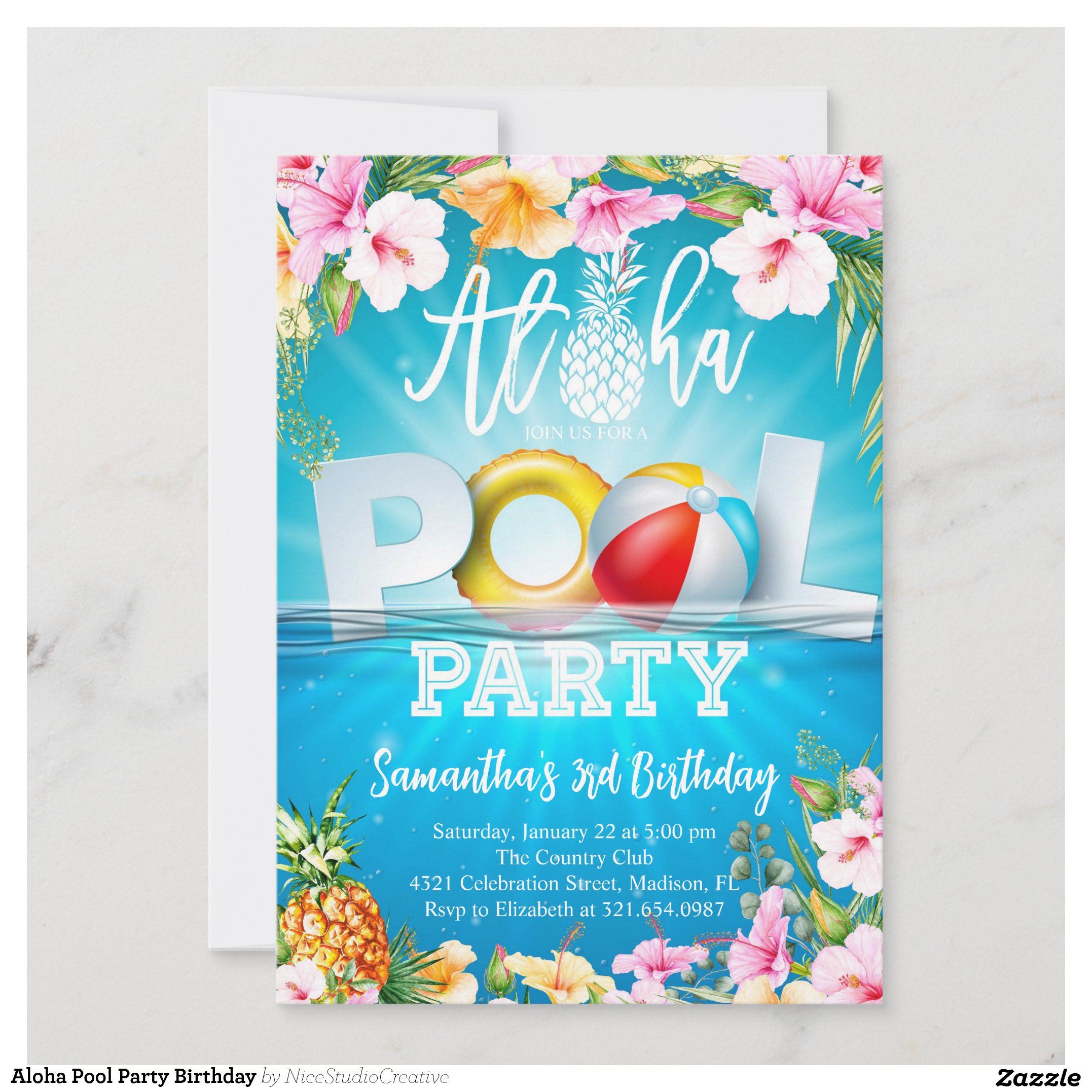 Aloha Pool Party Birthday Invitation