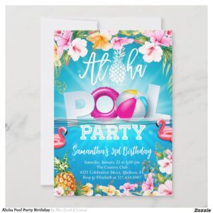 Aloha Pool Party Birthday Invitation