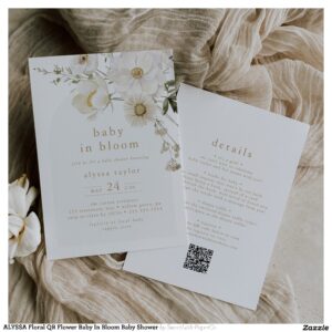 ALYSSA Floral QR Flower Baby In Bloom Baby Shower Invitation