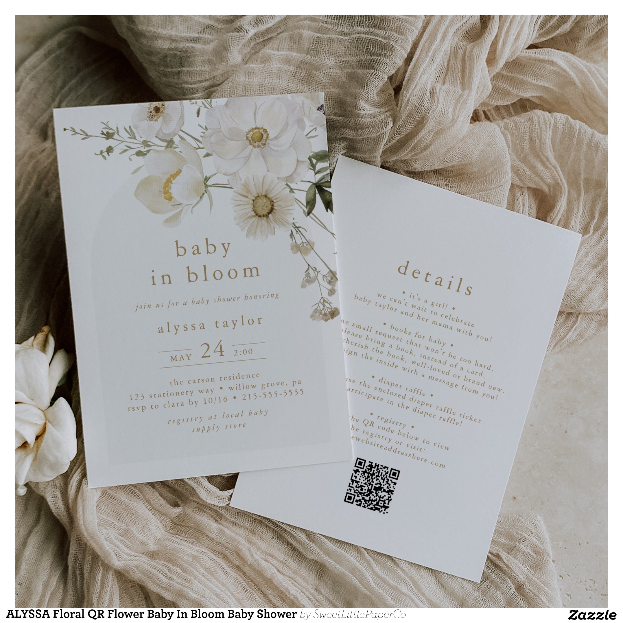 ALYSSA Floral QR Flower Baby In Bloom Baby Shower Invitation