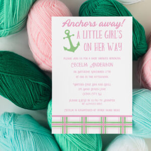 Anchors Away Girl Nautical Baby Shower Invitation