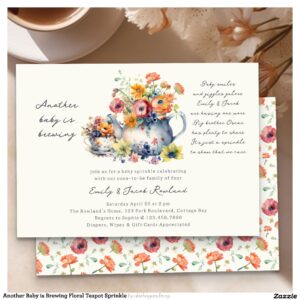 Another Baby is Brewing Floral Teapot Sprinkle Invitation